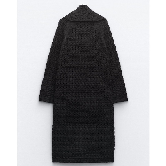 Zara Long Textured knit Coat With Wide Lapel Collar/Sleeves medium - Picture 5 of 16